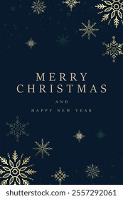 Luxury Merry Christmas concept vector, A Happy New Year banner with premium frame for Christmas, Happy New Year vector design. A banner of premium Christmas concepts, gold snow flakes