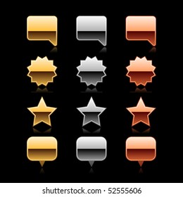 Luxury metal web button collection icon with reflection on black