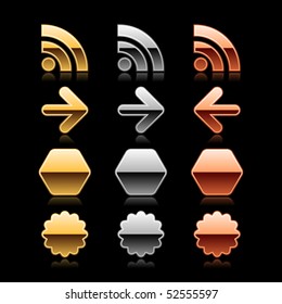 Luxury metal web button set icon with reflection on black