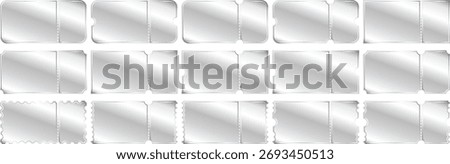Luxury metallic silver ticket design with shiny foil finish.Elegant vector artwork for marketing materials.