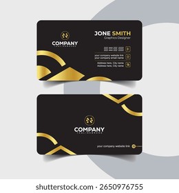 Luxury Minimal Black and Gold Business Card Design with Smooth Wave Pattern