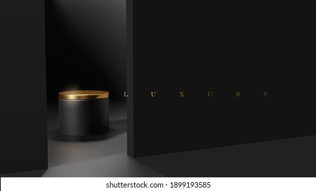 Luxury Minimal Black And Gold Podium Scene For Product Presentation Vector. Professional Product Display Placement Mockup Template