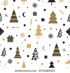 Luxury minimal Christmas pattern with gold and black elements. Ideal for gift wrapping, packaging design, branding, holiday backgrounds, stationery, and elegant festive projects.