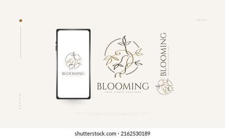 Luxury and Minimal Flower Logo, Suitable for Spa, Beauty, Salon, or Cosmetics Brand. Floral and Leaves Logo Illustration