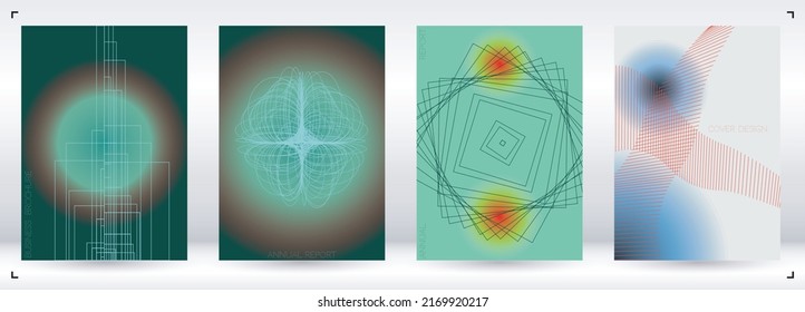 Luxury Minimal Geometric Vector Poster Design with Lines and Gradient Colorful Circles. Set of Abstract Backgrounds for Covers, Flyers, Templates, Booklets, Cards, Brochures, Branding, etc.