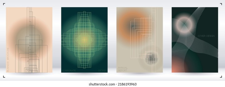 Luxury Minimal Geometric Vector Poster Design with Lines and Gradient Colorful Circles. Collection of Abstract Backgrounds for Covers, Flyers, Templates, Booklets, Cards, Brochures, Branding, etc.