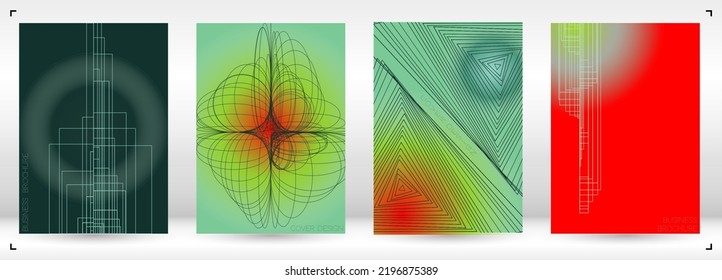 Diseño de póster de vectores Geométricos Mínimo de lujo con líneas y círculos coloridos gradientes. Conjunto de fondos abstractos para portadas, volantes, plantillas, folletos, tarjetas, folletos, promoción de marca, etc.