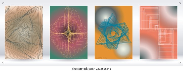 Diseño de póster de vectores Geométricos Mínimo de lujo con líneas y círculos coloridos gradientes. Conjunto de fondos abstractos para portadas, volantes, plantillas, folletos, tarjetas, folletos, promoción de marca, etc.
