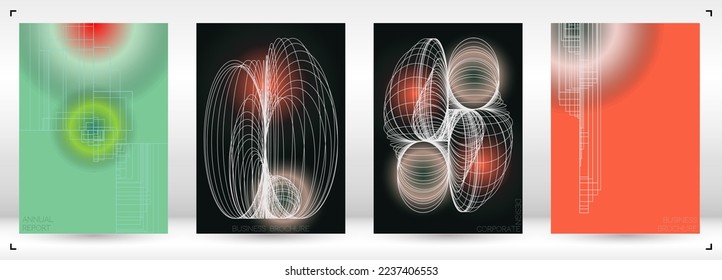 Luxury Minimal Geometric Vector Poster Design with Lines and Gradient Colorful Circles. Set of Abstract Backgrounds for Covers, Flyers, Templates, Booklets, Cards, Brochures, Branding, etc.