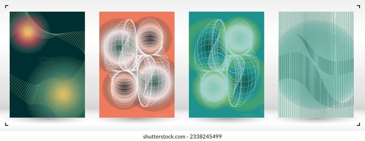 Luxury Minimal Geometric Vector Poster Design with Lines and Gradient Colorful Circles. Set of Abstract Backgrounds for Covers, Flyers, Templates, Booklets, Cards, Brochures, Branding, etc.
