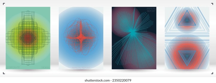 Luxury Minimal Geometric Vector Poster Design with Lines and Gradient Colorful Circles. Set of Abstract Backgrounds for Covers, Flyers, Templates, Booklets, Cards, Brochures, Branding, etc.