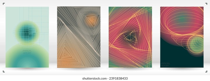 Diseño de póster de vectores Geométricos Mínimo de lujo con líneas y círculos coloridos gradientes. Colección de fondos abstractos para portadas, volantes, plantillas, folletos, tarjetas, folletos, promoción de marca, etc.