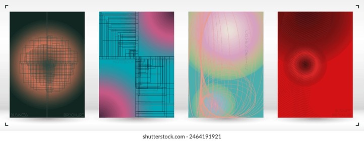 Diseño de póster de Vector geométrico minimalista de lujo con líneas y círculos coloridos degradados. Conjunto de fondos abstractos para portadas, volantes, Plantillas, folletos, tarjetas, folletos, marcas, etc.