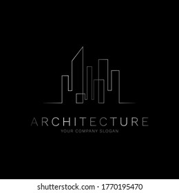 Lujo mínimo de objetos de plata arquitectura construcción construcción inmobiliaria diseño del logo de la compañía sobre fondo negro ilustración vectorial