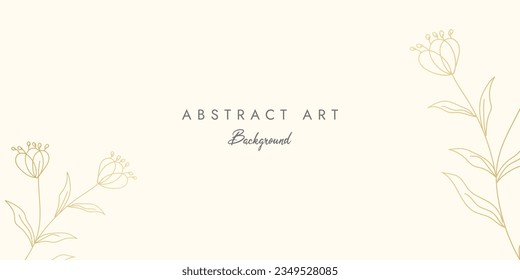 Luxury minimal style abstract art background vector with golden line art flower and botanical leaves, Organic shapes, Watercolor. Vector background for banner, poster, Web and packaging.