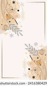 Luxury minimal style Abstract floral Background. line art flower and botanical leaves wallpaper, Vector background for banner, poster, Web and packaging.