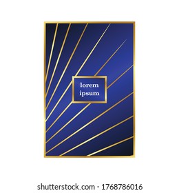 Luxury Minimalism Gold Blue Cover Art. Vector Geometric Abstract Line Pattern for Poster Design. Set of Minimal Covers for Business Brochures.