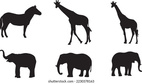 Luxury Minimalist Abstract Black Silhouette Set vector, Horse and animals Black Silhouette Set