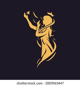 Luxury, Minimalist, Conceptual Girl With Butterfly Human Nature Themed Vector Silhouette