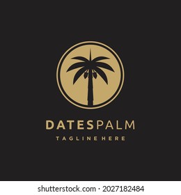 Luxury Minimalist Date Palm Silhouette Gold Logo design Template	