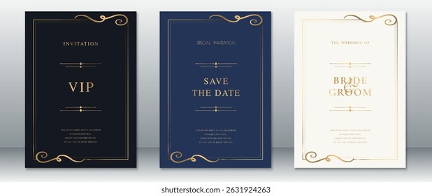Luxury Minimalist Gold Wedding Invitation and Save the Date Card Set