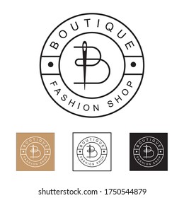 luxury and minimalist line art Boutique fashion store logo, initial letter B with needle logo concept vector template