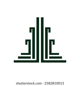 A luxury minimalist  logo featuring an abstract building shape in a sleek black design on a white background. Ideal for branding projects requiring elegance and sophistication.