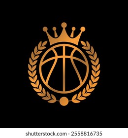 A luxury minimalist monogram logo featuring ta football and a crown in a sleek gold design on a deep black background. Ideal for branding projects requiring elegance and sophistication.