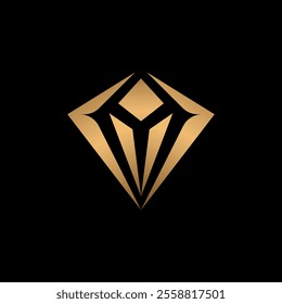 A luxury minimalist monogram logo featuring a diamond shape in a sleek gold design on a deep black background. Ideal for branding projects requiring elegance and sophistication.