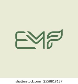 A luxury minimalist monogram logo featuring the letters "EMP" in a sleek green design on a light background. Ideal for branding projects requiring elegance and sophistication.