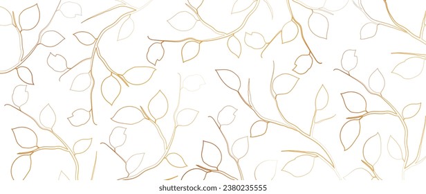 Luxury minimalistic background design with golden leaves in line style. Branch and leaf line design for wallpapers, natural wall art, banners, packaging design. vector illustration.	