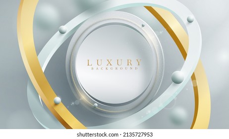 Luxury mint color 3d circle frame background and ball with blurred effect element with glitter light and bokeh.