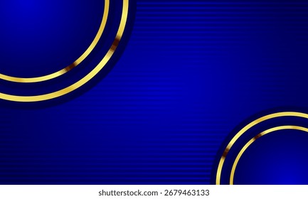 Fondo abstracto moderno de lujo con degradado azul profundo con Elementos estéticos circulares dorados para un diseño elegante.