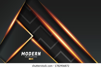 fondo vectorial de color gris oscuro y abstracto de lujo con línea dorada.Superposición de capas con efecto de papel.Efecto de luz realista sobre fondo de línea ondulada texturada.ilustración vectorial