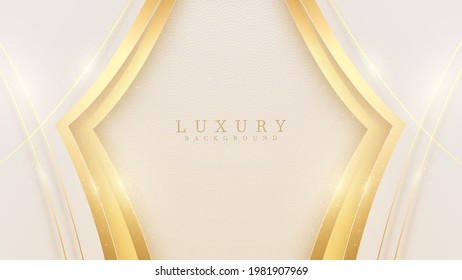 Luxury modern abstract scene. golden curve lines sparkle with free space for paste promotional text. cream color shade background about sweet feeling. vector illustration for design.