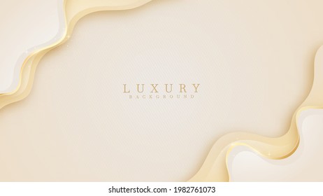 Luxury modern abstract scene. golden curve lines sparkle with free space for paste promotional text. cream color shade background about sweet and elegant feeling. vector illustration for design.