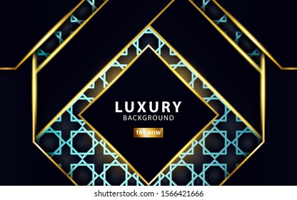 luxury modern abstract vector background with gold line and golden rays, overlap layer in paper effect on textured blue background.digital template,vector illustration.