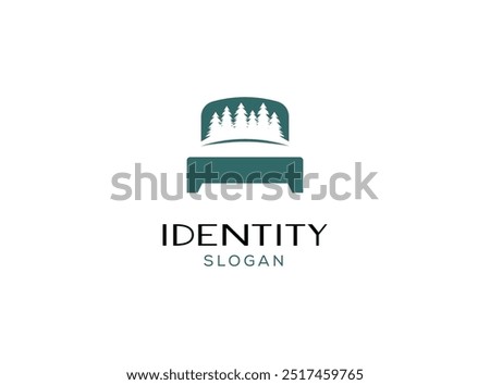 Luxury modern bed logo design. Unique logo combination of bed and forest