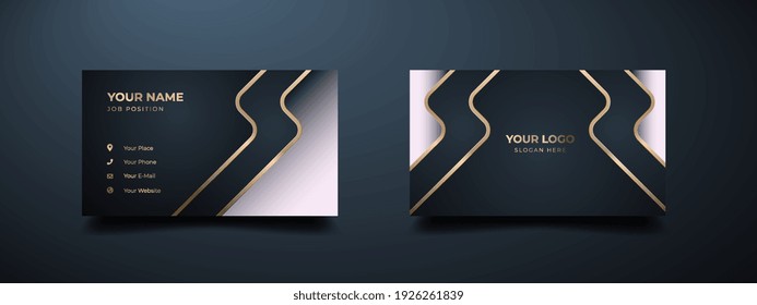 Luxury modern business card print template. Creative and clean executive business class. Elegant premium design with dark background and white, golden lines effect.