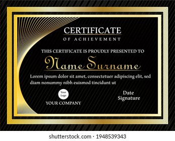 Luxury modern certificate of achievement with golden frame vector illustration