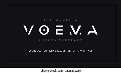 Luxury modern clean font, abstract geometric letter set voema typeface