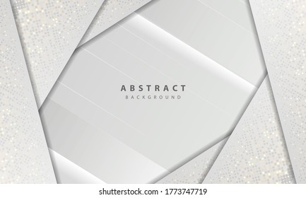 Luxury and modern concept texture with silver glitters dots element decoration. White abstract background with paper shapes overlap layers.