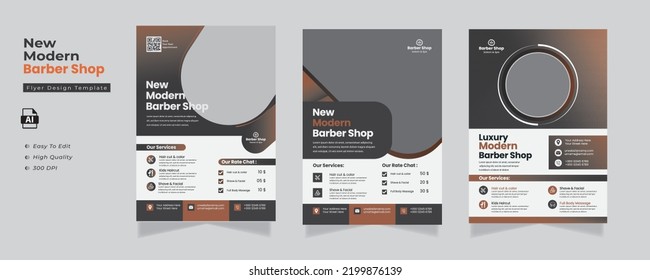 Luxury modern creative barber shop flyer, Barbershop three template design 