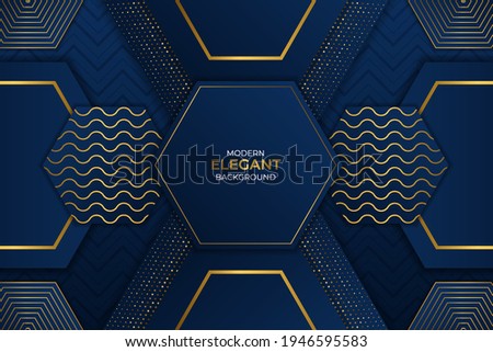 Luxury Modern Elegant Geometric Hexagon Background Blue and Gold with Glitter