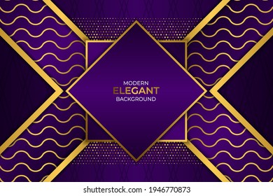 Luxury Modern Elegant Square and Arrow Background Purple and Gold with Glitter and Wavy Lines