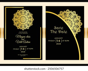 Luxury modern ethnic lace wedding invitation card design background Template