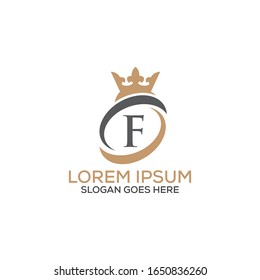 Luxury modern F letter crown logo design template vector eps