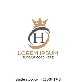 Luxury modern H letter crown logo design template vector eps