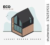 Luxury modern houses. Isometric vector flat illustrations. Eco village contemporary architecture building. The property. Beautiful country house with large windows, ecological design.