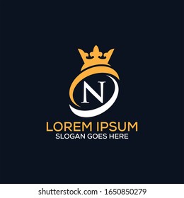 Luxury modern N letter crown logo design template vector eps